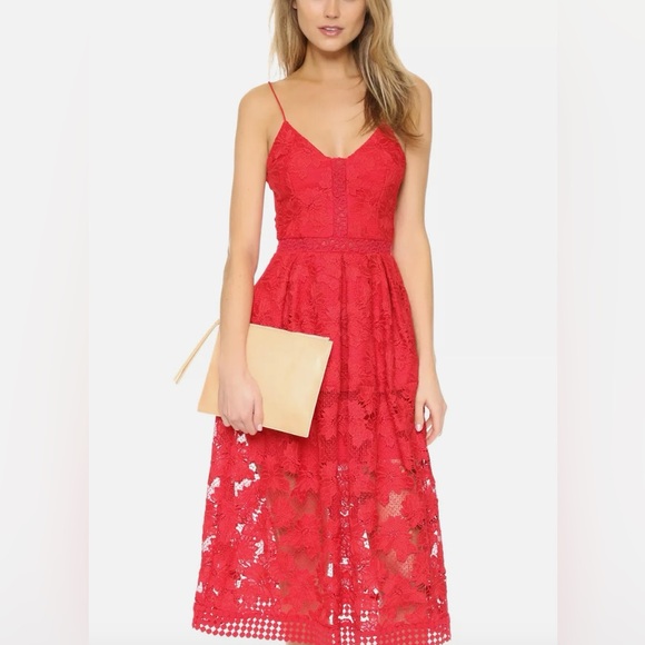 Red Floral Lace Rouleau Cocktail Dress - Nicholas brand - Picture 2 of 4